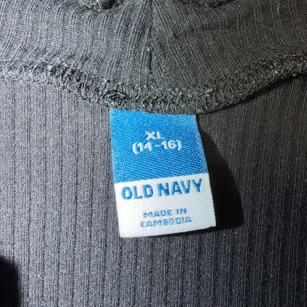Old Navy Girls Rib Knit Shirt Top Pullover Ruffled Mock Neck Stretch Black XL